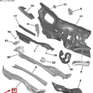 Peugeot 208 1680128480 göğüs sacı orta Traversi | ÇIKMA PARÇA OEM 1680128480