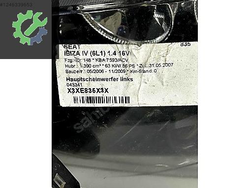 6L1941751B 6L1941752B SEAT CORDABA İBİZA SAG SOL FAR TAKIMI