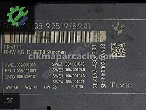 BMW 7 Serisi Beyin 9251976 çıkma parça