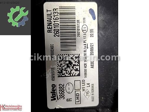 Dacia Duster Sol Ön Far 260101613R çıkma parça