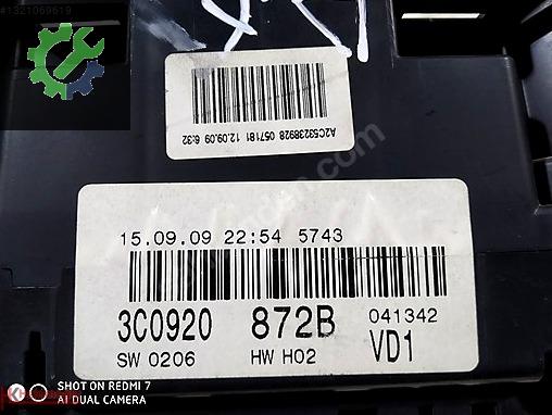 Volkswagen Passat Gösterge Paneli 3C0920872B çıkma parça