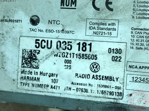 Volkswagen Amarok Double Teyp 5CU035181 çıkma parça