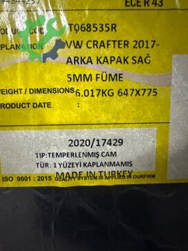 Volkswagen Crafter Bagaj Camı TGE-VOLKSWAGEN çıkma parça