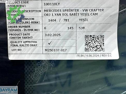 Mercedes Sprinter Yan Cam çıkma parça