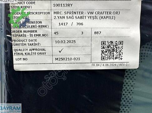 Mercedes Sprinter Yan Cam çıkma parça