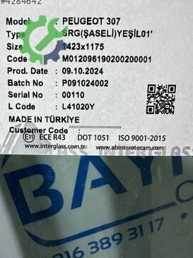 Peugeot 307 Ön Cam çıkma parça