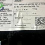 Çıkma Renault Master Sağ Yan Cam
