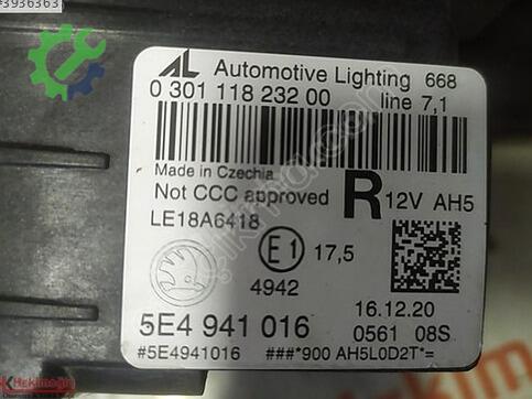 Skoda Octavia 5E4941016 çıkma parça
