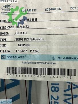 Temsa Prestij Sağ Kapı Camı çıkma parça