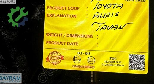 Toyota Auris Tavan Camı çıkma parça