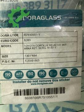 Toyota Corolla Arka Cam çıkma parça