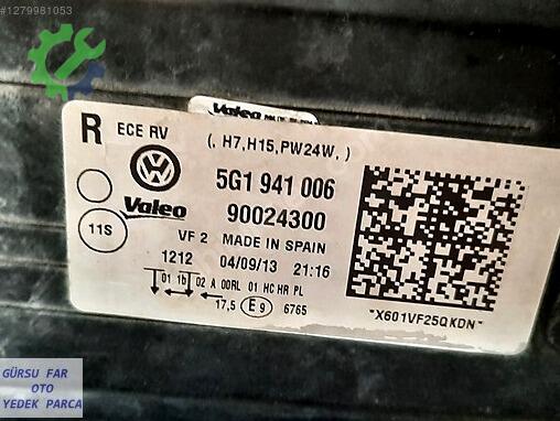 Volkswagen Golf Sağ Ön Far çıkma parça