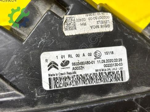 Citroen C3 Sol Sis Farı 9822790680 çıkma parça