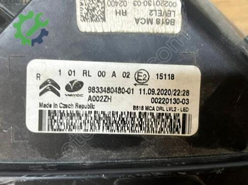 Citroen C3 Gündüz Farı (DRL) 9833480480 çıkma parça
