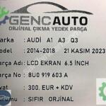 AUDİ A1 A3 Q3 MULTİMEDİA LCD EKRAN SIFIR ORJ OEM 8U0919603 A