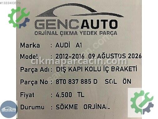 Audi A1 Sol Ön Kapı Kolu 8T0837885 çıkma parça