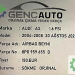 AUDİ A3 AİRBAG BEYNİ SÖKME ORJİNAL OEM 8P0959655 D