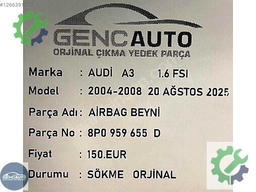 Audi A3 Airbag Beyni (SRS) 8P0959655 çıkma parça