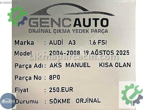 Audi A3 Aks (Sağ) çıkma parça