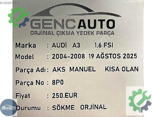 Audi A3 Aks (Sağ) çıkma parça