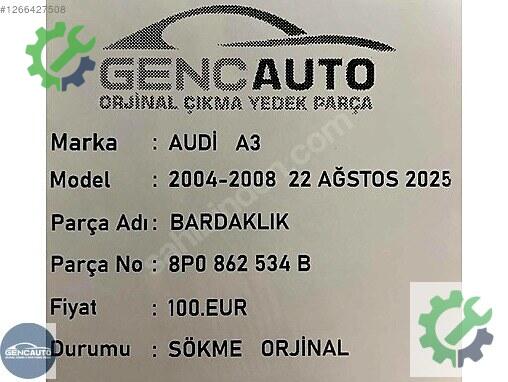 Diğer Bardaklık 8P0862534 çıkma parça