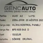 AUDİ A3 KLİMA KONTROL PANELİ SÖKME ORJ OEM 8P0820043 D