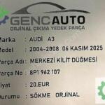 AUDİ A3 MERKEZ KİLİT DÜĞMESİ SÖKME ORJİNAL 8P1962107
