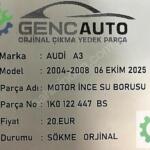 AUDİ A3 MOTOR İNCE SU BORUSU SÖKME ORJİNAL 1K0122447 BS