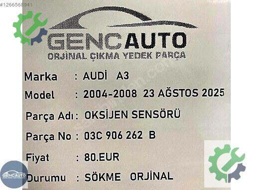 Audi A3 Oksijen Sensörü 03C906262 çıkma parça