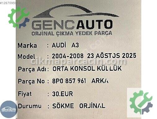 Audi A3 Bakalit 8P0857961 çıkma parça