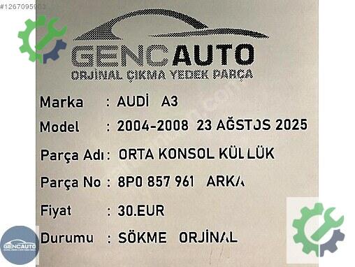Audi A3 Bakalit 8P0857961 çıkma parça