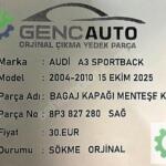 Audi A3 Bagaj Kapağı Çıkma Parça İstanbul