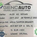 AUDİ A3 SEDAN ARKA TAMPON İÇ BRAKETİ SÖKME ORJ OEM 8V5807329 A