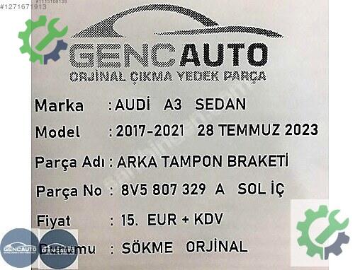 Audi A3 Tampon Braketi 8V5807329 çıkma parça