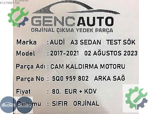 Audi A3 Cam Kaldırma Motoru 5Q0959802 çıkma parça