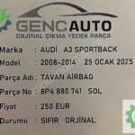 AUDİ A3 SPORTBACK TAVAN AİRBAG SIFIR ORJİNAL 8P4880741 SOL