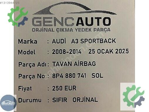 Audi A3 Airbag (Hava Yastığı) 8P4880741 çıkma parça