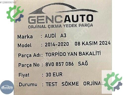 Audi A3 Bakalit 8V0857086 çıkma parça