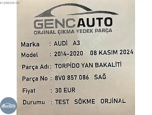 Audi A3 Bakalit 8V0857086 çıkma parça
