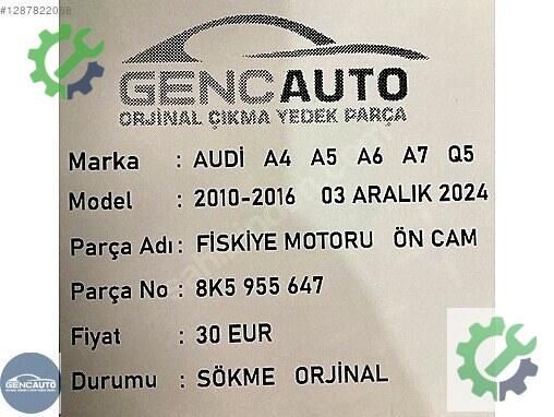 Audi A7 Fıskiye Motoru 8K0955647 çıkma parça