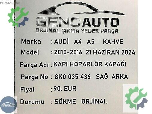 Diğer Arka Kapı 8K0035435 çıkma parça