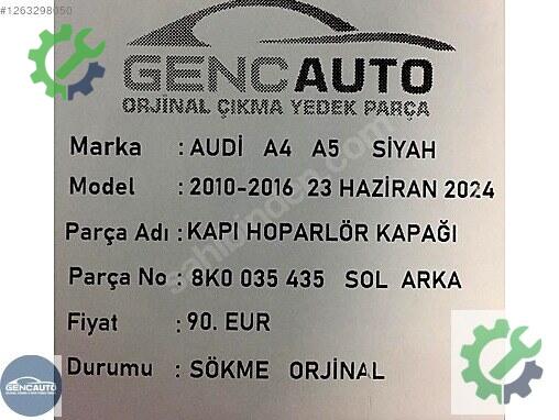 Diğer Arka Kapı 8K0035435 çıkma parça