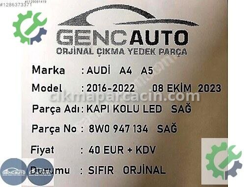 Diğer Kapı Kolu 8W0947134 çıkma parça