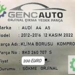 AUDİ A4 A5 KLİMA BORUSU KOMPROSÖR SÖKME ORJİNAL 8K0260707S