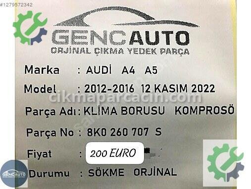 Audi A5 Klima Borusu 8K0260707S çıkma parça