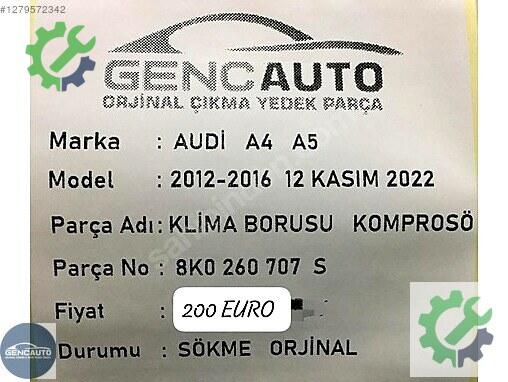 Audi A5 Klima Borusu 8K0260707S çıkma parça