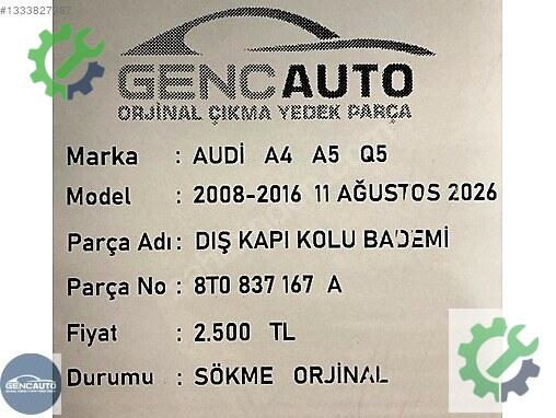 Audi A5 Dış Kapı Kolu 8T0837167 çıkma parça