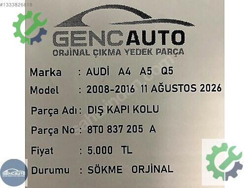 Audi A5 Dış Kapı Kolu 8T0837205 çıkma parça