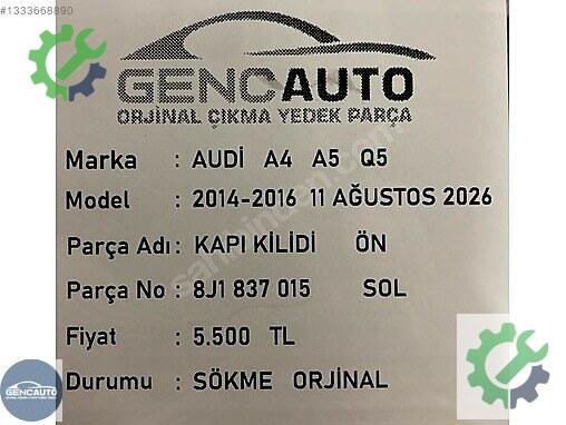 Audi A5 Kapı Kilidi 8J1837015 çıkma parça