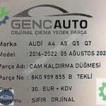AUDİ A4 A5 Q5 Q7 CAM KALDIRMA DÜĞMESİ TEKLİ SIFIR ORJ 8K0959855B